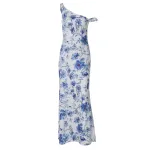 Floral Print One - Shoulder Knot Slim Maxi Dress