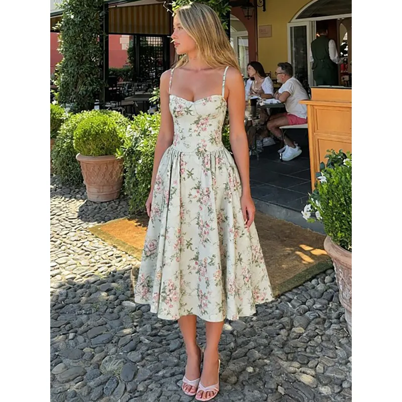 French Style Sexy Waist Tie Floral Dress