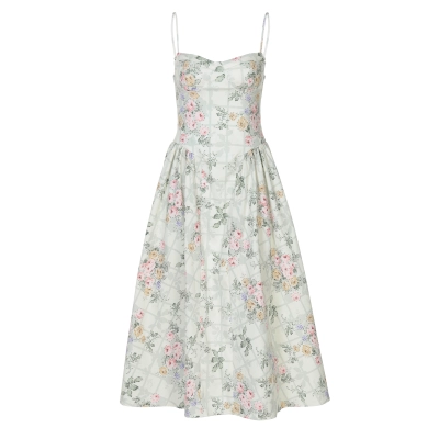 French Style Sexy Waist Tie Floral Dress 01