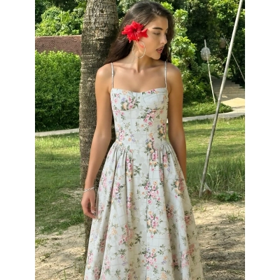 French Style Sexy Waist Tie Floral Dress 02