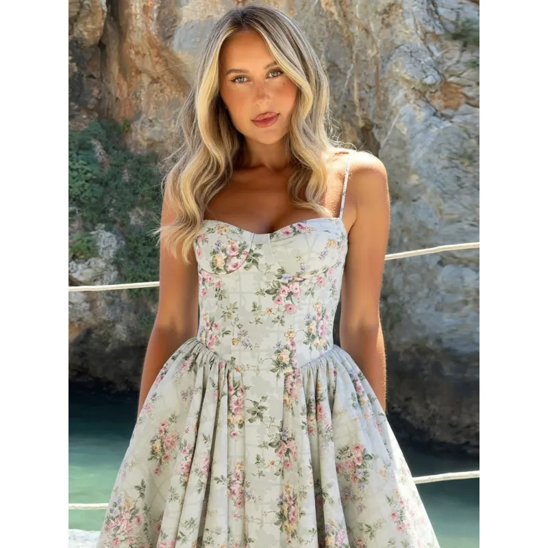French Style Sexy Waist Tie Floral Dress
