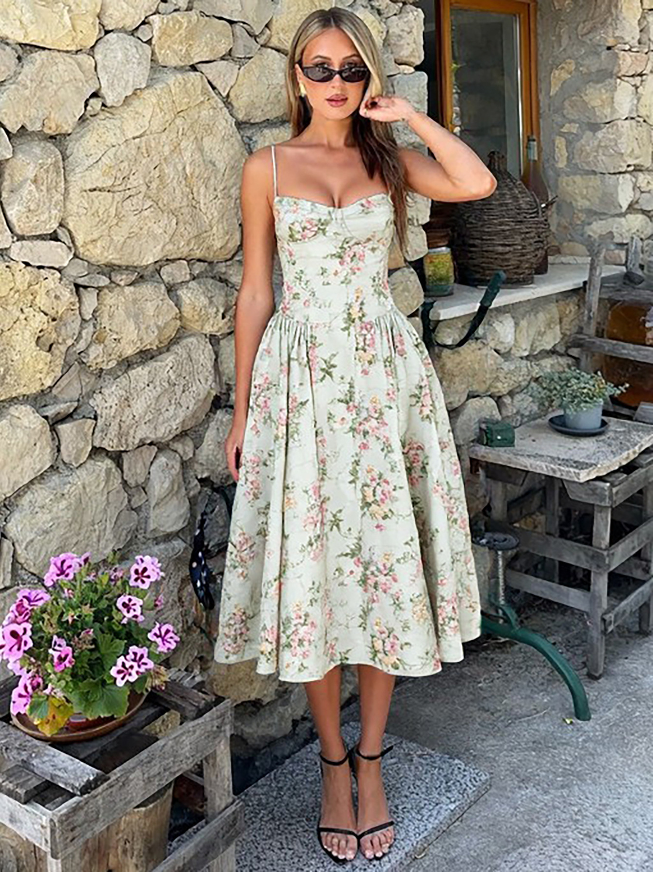 French Style Sexy Waist Tie Floral Dress