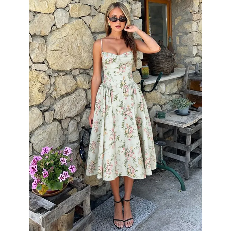 French Style Sexy Waist Tie Floral Dress