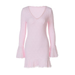 Lace Petal Long - Sleeve Fitted Short Bodycon Dress
