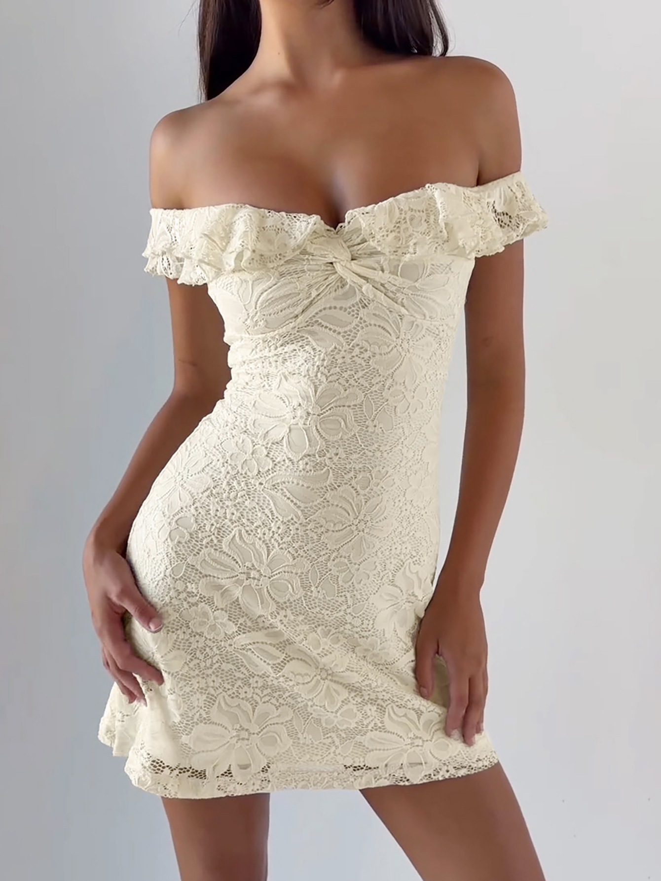 Lace Splice Short Sleeveless Backless Dress