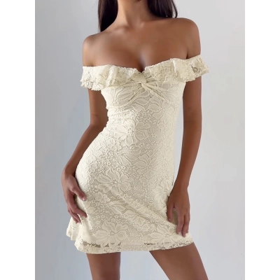 Lace Splice Short Sleeveless Backless Dress 02