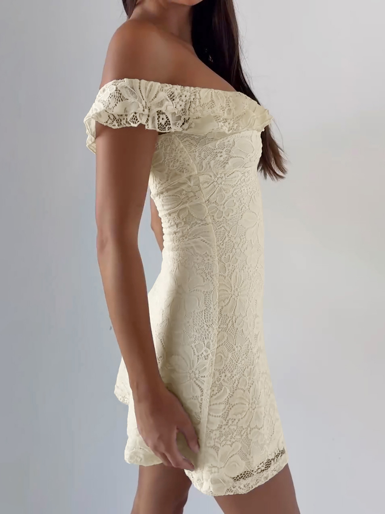 Lace Splice Short Sleeveless Backless Dress