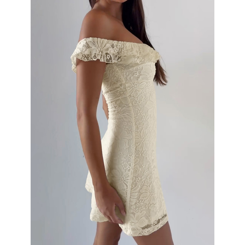 Lace Splice Short Sleeveless Backless Dress