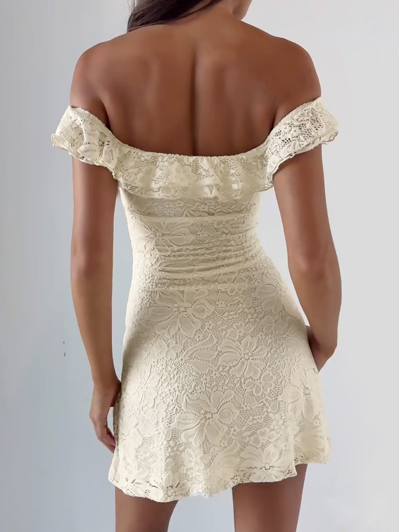 Lace Splice Short Sleeveless Backless Dress