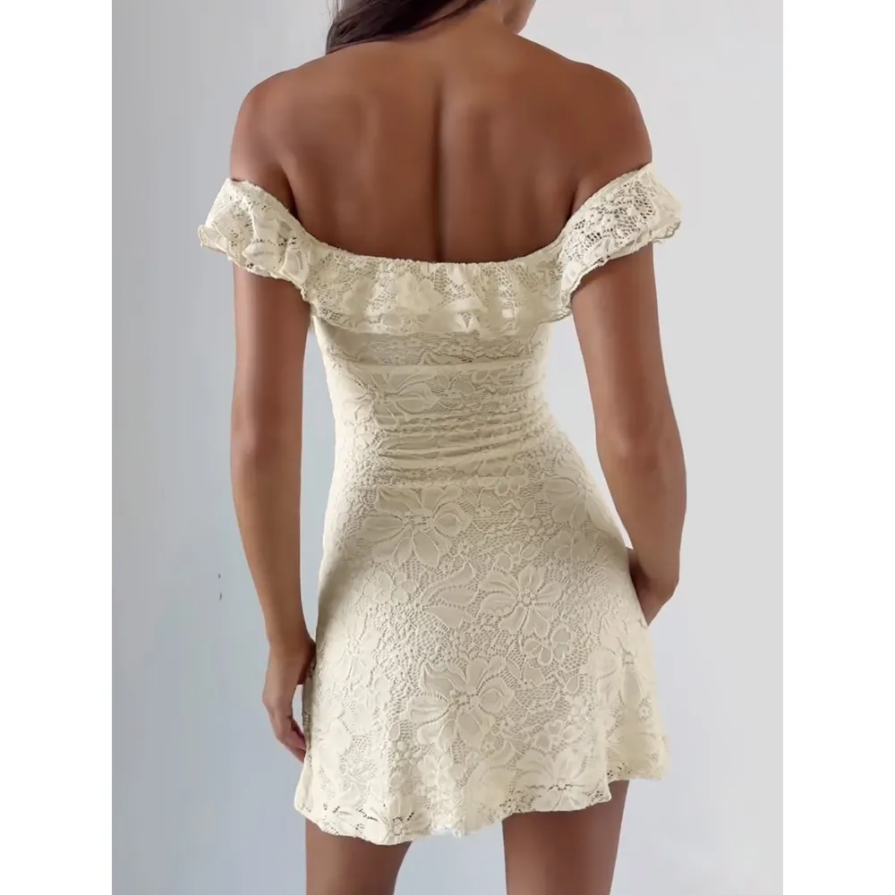 Lace Splice Short Sleeveless Backless Dress