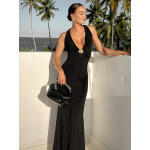 Metallic Flower - Embellished V - Neck Slim Fit Solid Color Bustier Dress