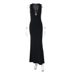 Metallic Flower - Embellished V - Neck Slim Fit Solid Color Bustier Dress