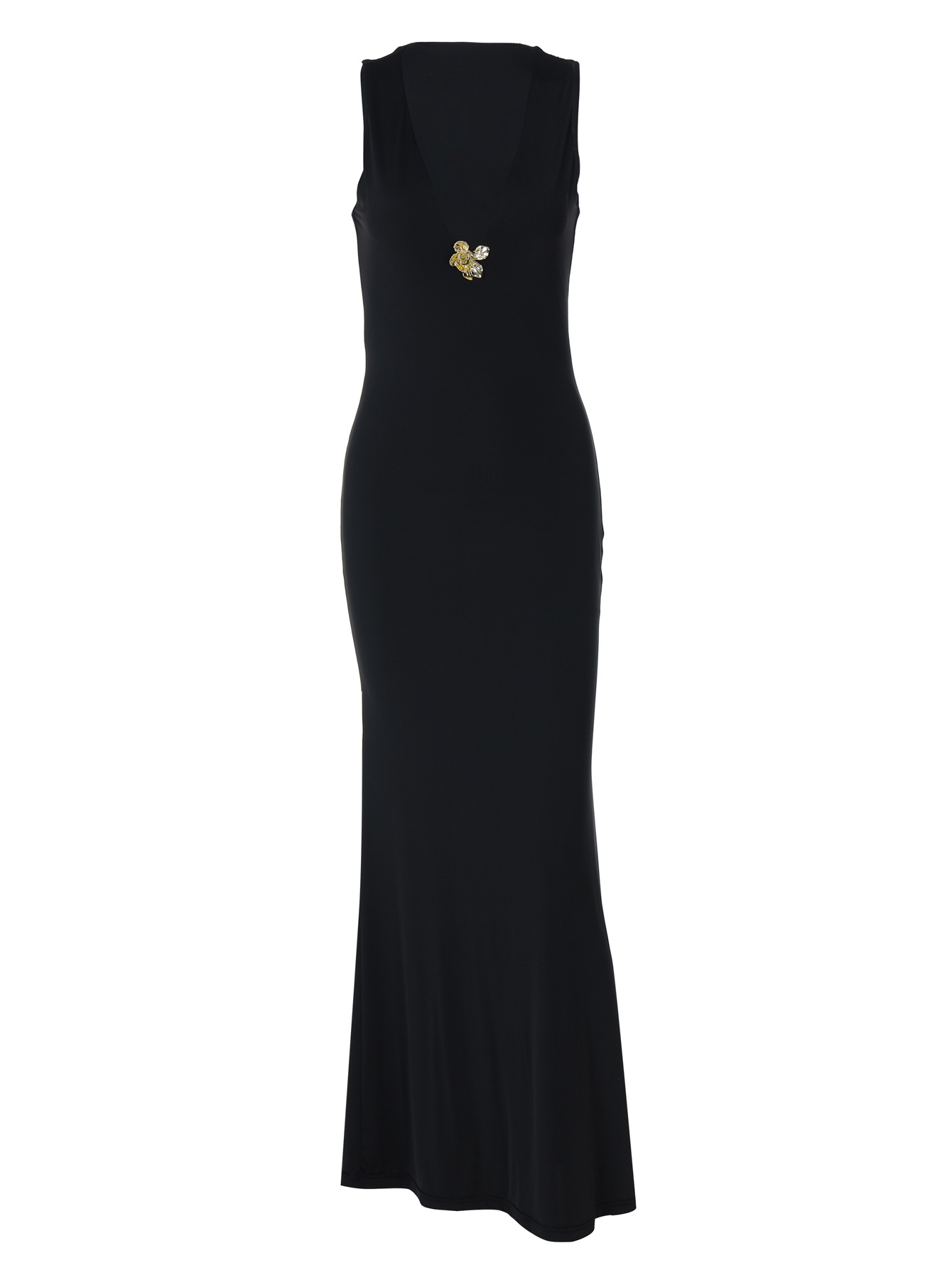 Metallic Flower - Embellished V - Neck Slim Fit Solid Color Bustier Dress