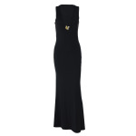 Metallic Flower - Embellished V - Neck Slim Fit Solid Color Bustier Dress