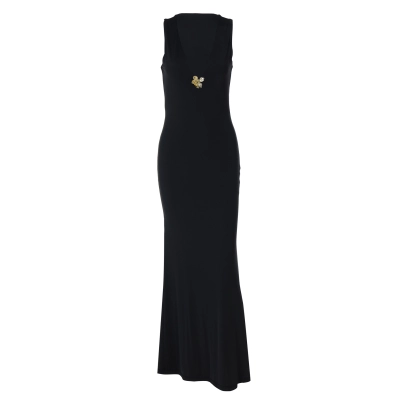 Metallic Flower - Embellished V - Neck Slim Fit Solid Color Bustier Dress 01