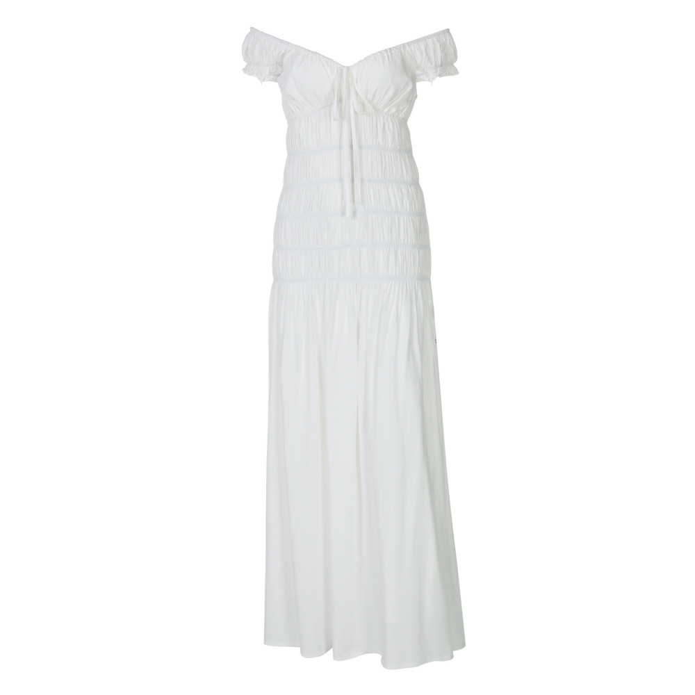 Pleated Insert - Sleeve Fitted Textured Crepe Fresh - style Dress