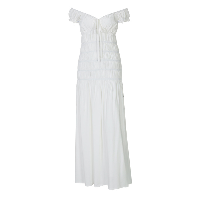 Pleated Insert - Sleeve Fitted Textured Crepe Fresh - style Dress