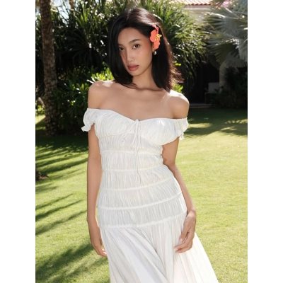 Pleated Insert - Sleeve Fitted Textured Crepe Fresh - style Dress 02