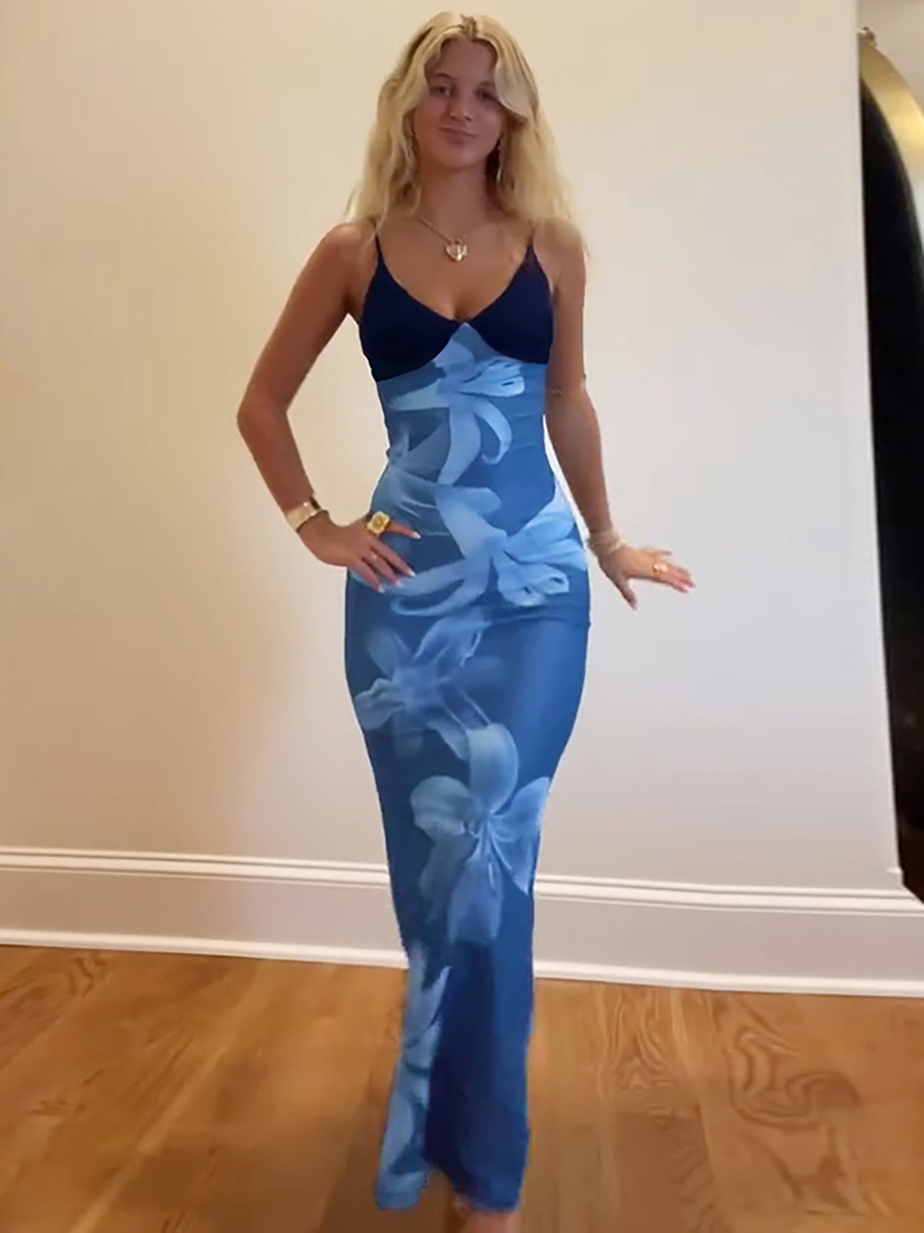 Sexy V-Neck Print Mesh Dress