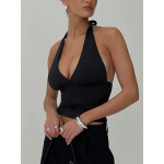 Solid - color Tight Cropped Halter Crop Top