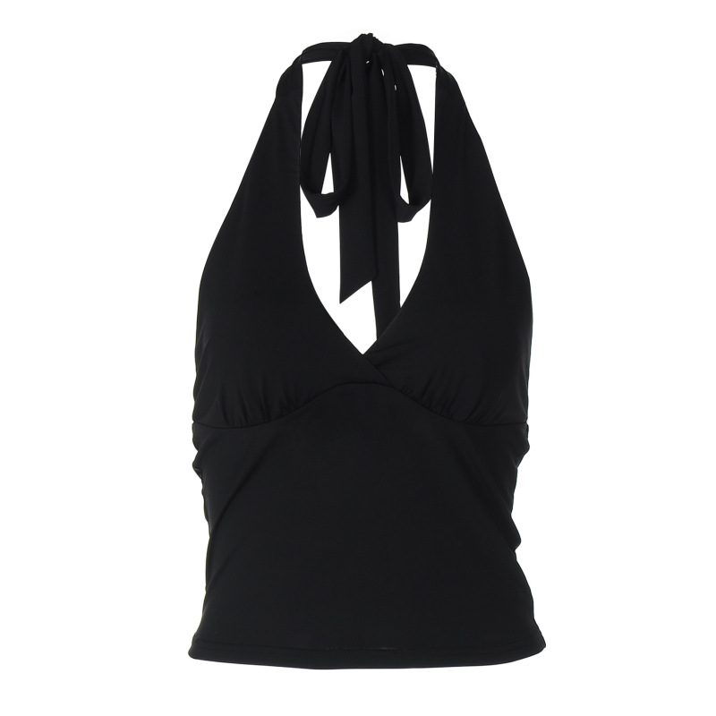 Solid - color Tight Cropped Halter Crop Top