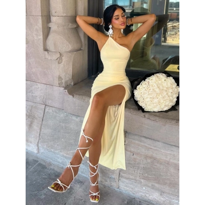 Solid Color Slim - Fit Slit Sexy Bustier Dress 02