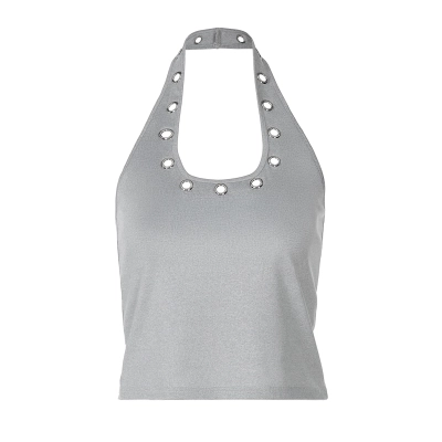 Studded Cropped Halter Neck Camisole 01