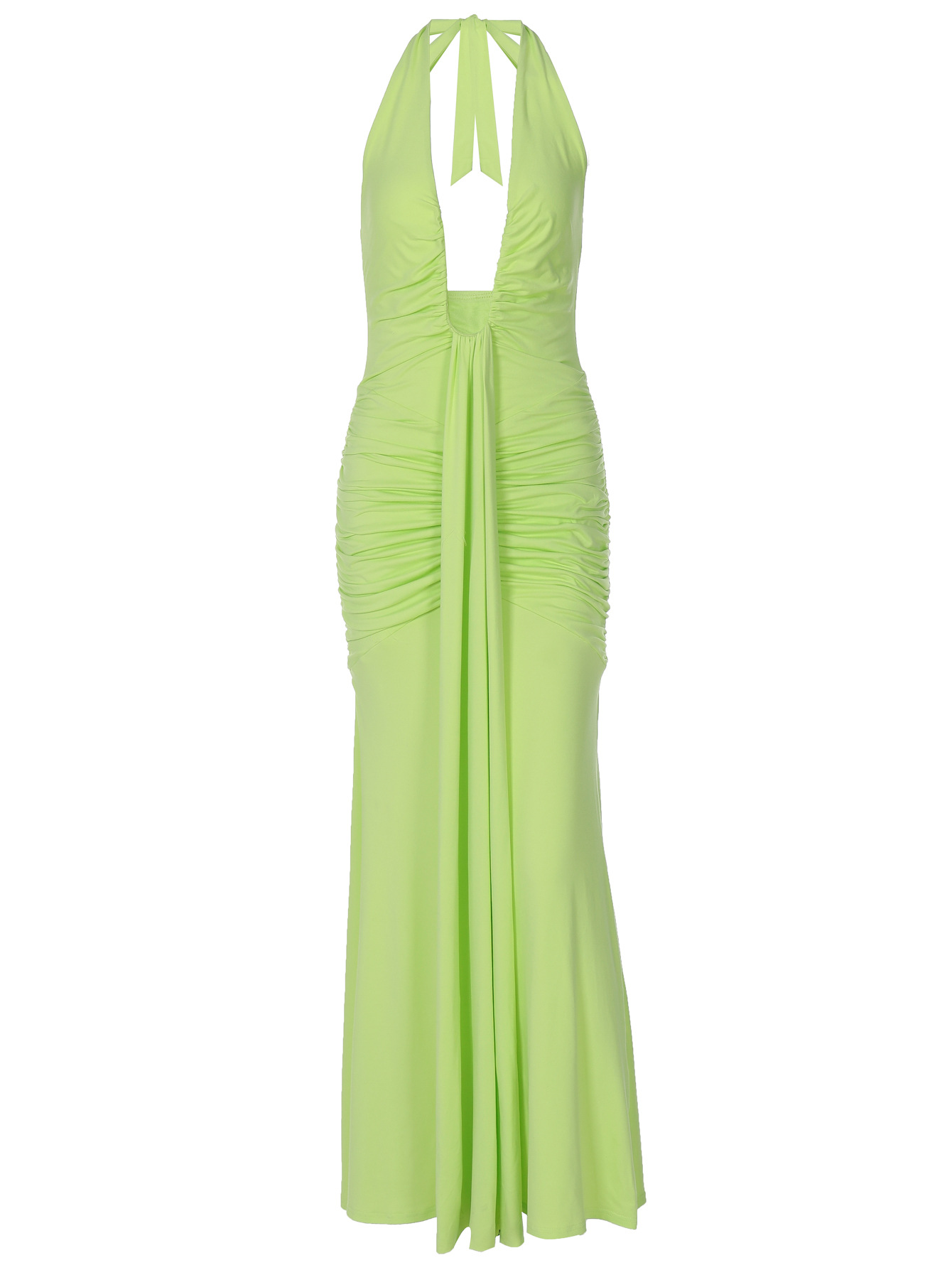 Hollow - Out U - Neck Backless Slim Pleated Spliced Tie - Neck Dress