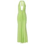 Hollow - Out U - Neck Backless Slim Pleated Spliced Tie - Neck Dress