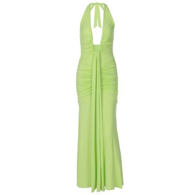 Hollow - Out U - Neck Backless Slim Pleated Spliced Tie - Neck Dress 01