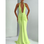 Hollow - Out U - Neck Backless Slim Pleated Spliced Tie - Neck Dress