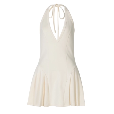 Off - the - Shoulder Deep - V Backless Slim Ruffle Dress 01