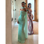 Strapless Solid - color Slim - fit Long Ball - gown with Sequins