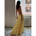 Strappy One - Shoulder Pleated Multi - layer Long Dress 