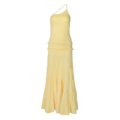 Strappy One - Shoulder Pleated Multi - layer Long Dress  01