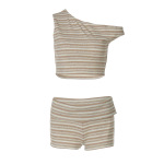 Street Style Off-Shoulder Striped Set