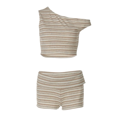 Street Style Off-Shoulder Striped Set 01