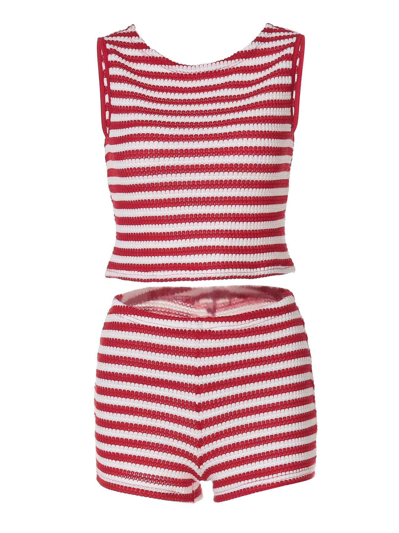 Striped Color - Blocked Crop Top & Sexy Shorts Set