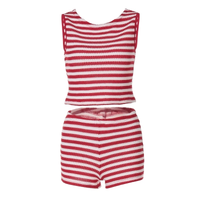 Striped Color - Blocked Crop Top & Sexy Shorts Set 01