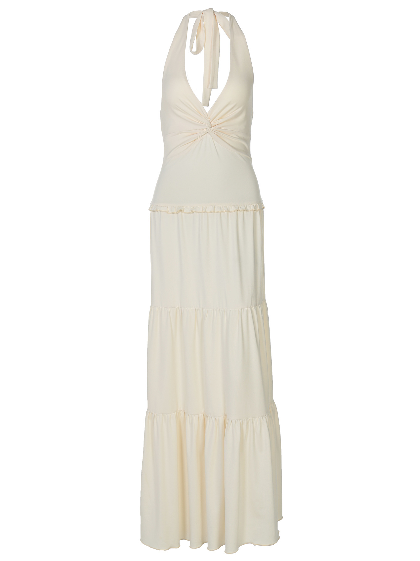 V - Neck Ruffle Halter Long Dress with Twists