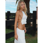 Beach Hollow - out Crop Top & Solid Color Long Dress Set
