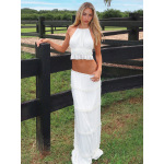 Beach Hollow - out Crop Top & Solid Color Long Dress Set