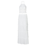 Beach Hollow - out Crop Top & Solid Color Long Dress Set