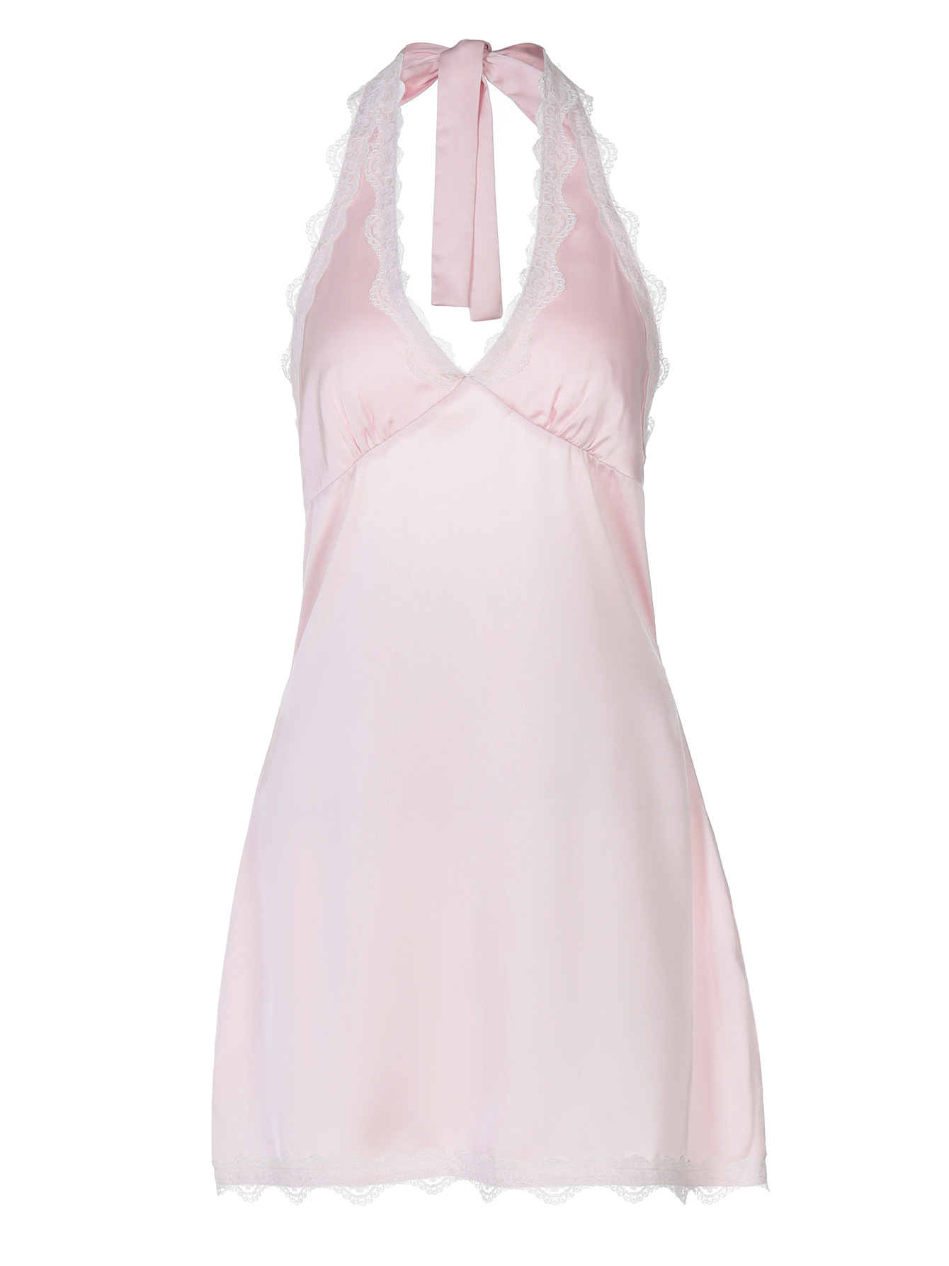 Deep - V Spliced Lace - Trimmed Crop Halter Dress