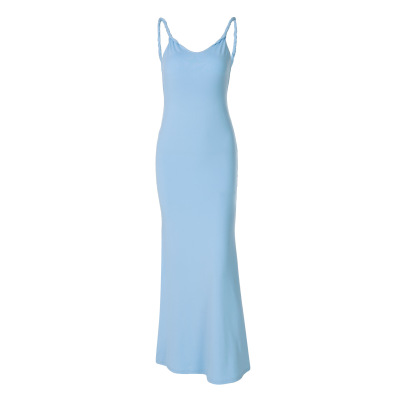 Fitted Solid - Color Long Knot Suspender Dress 01
