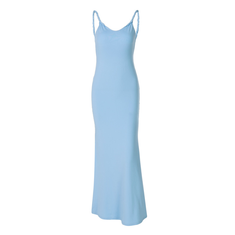 Fitted Solid - Color Long Knot Suspender Dress
