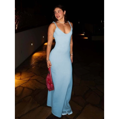 Fitted Solid - Color Long Knot Suspender Dress 02