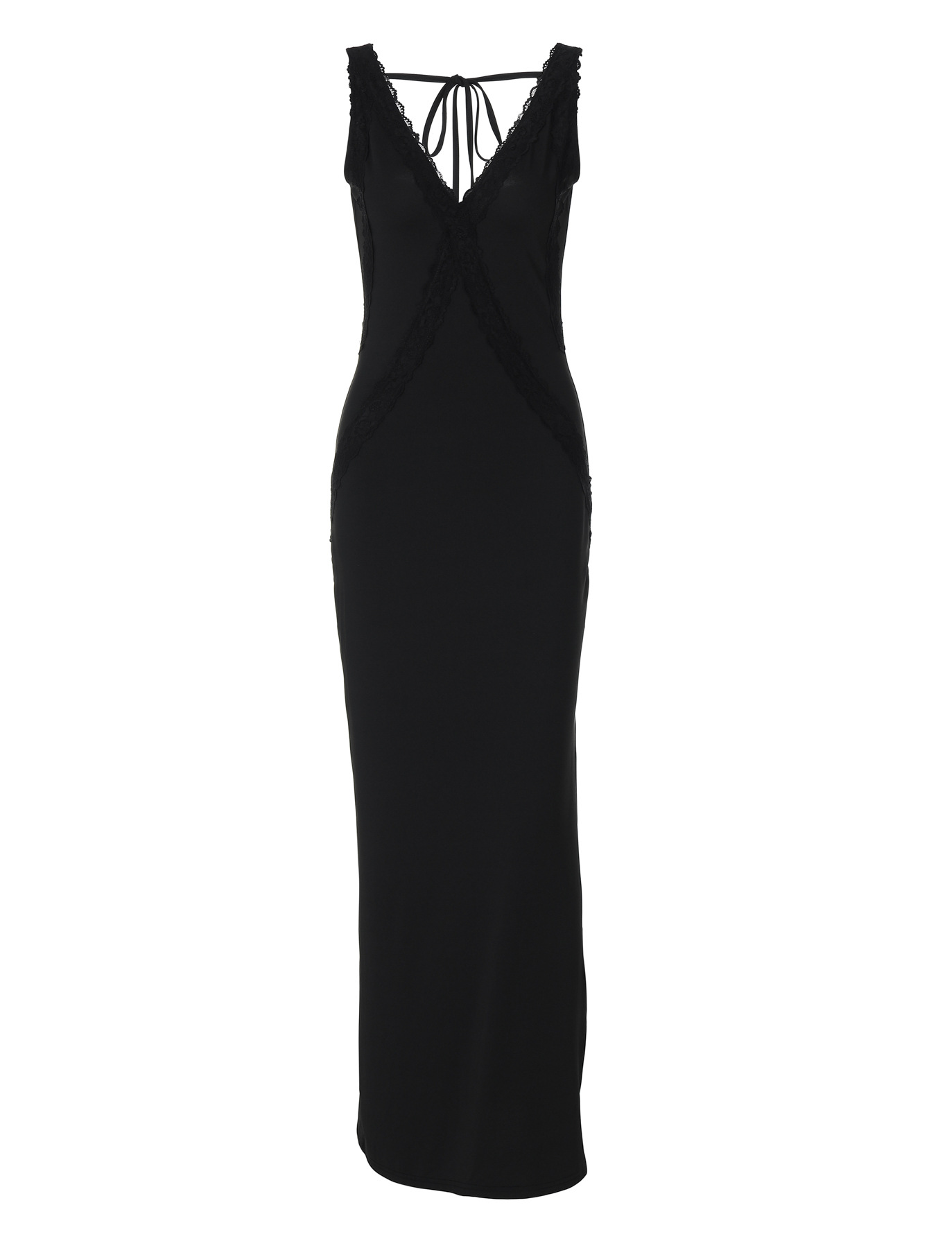 Lace - Trimmed Back - Tied Spaghetti Strap Dress