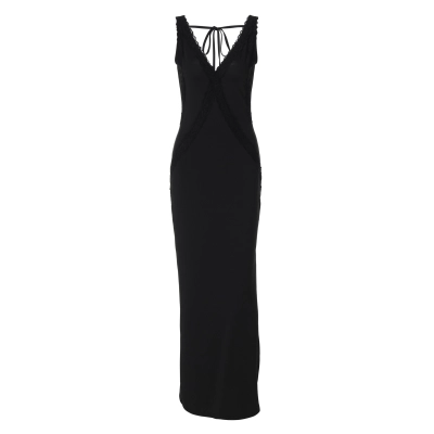 Lace - Trimmed Back - Tied Spaghetti Strap Dress 01