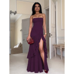 Matronly Off - the - Shoulder Sleeveless Solid Color Sexy Ruffle Dress